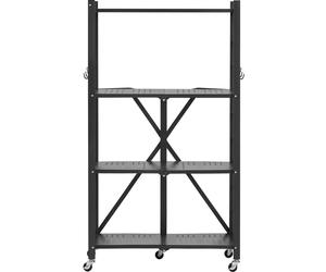 SucceBuy Étagère pliable à 4 niveaux avec roulettes, 33x66x117 cm, étagère pliable pour charges lourdes, étagère sur pied sans montage, étagère polyvalente pour la maison, la cuisine, le garage ou la