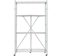SucceBuy Étagère pliable à 4 niveaux avec roulettes, 53x91x152 cm, étagère pliable robuste sans montage, étagère sur pied polyvalente pour la maison, la cuisine, le garage et la cave, blanc