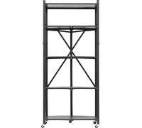 SucceBuy Étagère pliable à 5 niveaux avec roulettes, 38x71x163 cm, étagère pliable pour charges lourdes, étagère sur pied sans montage, étagère ménagère polyvalente pour cuisine, garage, cave, noir