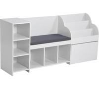 SucceBuy Étagère pour enfants avec banc, dossier, bibliothèque et organisateur de jouets, coffre de rangement pour la salle de jeux, le salon ou l'entrée, 170 x 40 x 80 cm, blanc