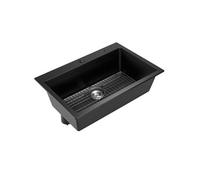 SucceBuy Evier de Cuisine en Granit de 83,8cm Pour Bar Bac à Laver Encastrable Noir