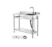 SucceBuy Evier de Cuisine Utilitaire en Acier Inoxydable Avec Robinet 120x50x94cm