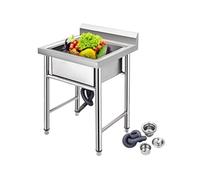 SucceBuy Evier Inox de Cuisine 1 Bac Anti-Eclaboussures 93x61x60cm Pour Restaurants