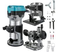 SucceBuy Fraiseuse à bois 710W avec 3 pinces de fraisage, base fixe & plongée & inclinée, boîtier en aluminium, 13000-33000 tr/min