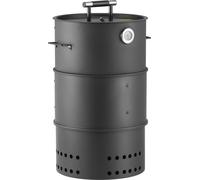 SucceBuy Fumoir 470 mm, barbecue au charbon de bois, BBQ-Smoker, tonneau pour grillades en acier revêtu avec 2 grilles, 1 barre de suspension, 6 crochets & thermomètre, parfait pour les fêtes, le jard