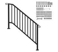 SucceBuy : Garde-corps pour escaliers extérieurs, kit de garde-corps en acier au carbone pour 5 marches, avec kit de montage, rampe de transition pour personnes âgées, adapté aux marches en béton, aux