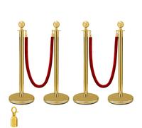 SucceBuy Gold Système de guidage des personnes Delstahl Poteau de barrage Corde Poteau de délimitation avec 2 cordes de velours rouges1,5 m 4 paquets de Colonne d'or