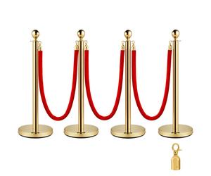 SucceBuy Gold Système de guidage des personnes Delstahl Poteau de barrage Corde Poteau de délimitation avec 3 cordes de velours rouges1,5 m 4 Pack Colonne d'or
