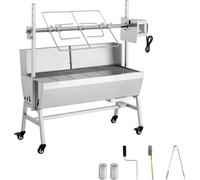 SucceBuy Gril à broche rotatif 38 W avec longueur de gril de 94 cm, capacité de charge de 60 kg, réglage en hauteur sur 7 positions et tôle de protection, gril à charbon de bois en acier inoxydable po