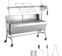 SucceBuy Gril à broche rotatif 38 W pour cochon de lait et agneau, gril au charbon de bois avec longueur de gril de 1218 cm, capacité de charge de 60 kg, roues, hauteur réglable sur 4 positions et tôl
