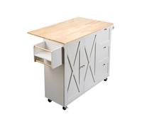 SucceBuy Îlot Central Mobile 143x68x99cm Avec 1 Armoire 3 Tiroirs en Bois Abattant Blanc