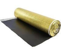 SucceBuy Isolation phonique, 18,6 m²/rouleau, sous-couche 3 en 1 de 3 mm d'épaisseur avec bande adhésive et pare-vapeur, mousse IXPE avec revêtement PE doré, réduction du bruit et isolation phonique,