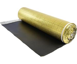 SucceBuy Isolation phonique, 18,6 m²/rouleau, sous-couche 3 en 1 de 3 mm d'épaisseur avec bande adhésive et pare-vapeur, mousse IXPE avec revêtement PE doré, réduction du bruit et isolation phonique,