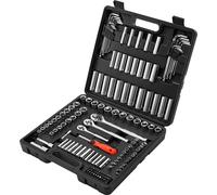 SucceBuy Jeu de 149 douilles avec entraînement 3/8, 6,4 et 12,7 mm, tailles SAE et métriques, profondes et plates, embouts et accessoires inclus, coffret à outils en acier allié CR-V