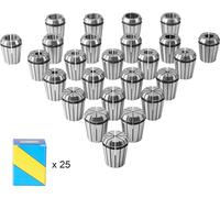 SucceBuy Jeu de 25 pinces ER32, 1/16 pouce à 13/16 pouces, outil de mandrin de pince à ressort, 0,0006 pouce/15 μm outil de tournage TIR avec 25 boîtes de rangement étiquetées pour fraiseuses et grave
