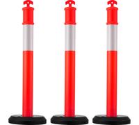 SucceBuy Jeu de 3 poteaux de signalisation routière (114 cm) avec socle remplissable et bandes réfléchissantes, poteaux d'avertissement pour les chantiers, les parkings et les barrières pour gérer la 