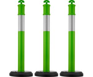 SucceBuy Jeu de 3 poteaux de signalisation routière (114 cm) avec socle remplissable et bandes réfléchissantes, poteaux d'avertissement pour les chantiers, les parkings et les barrières pour gérer la 