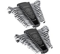 SucceBuy Jeu de 30 clés à cliquet, jeu de clés mixtes en acier Cr-V, SAE 1/4 pouce à 1 pouce, métrique 8 mm à 24 mm, avec rack d'organisation, idéal pour garage, atelier, ménage, urgence