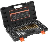 SucceBuy Jeu de 65 pièces pour retirer les boulons avec forets, extracteurs de vis avec adaptateurs et coffret de rangement robuste (noir), extracteurs de vis en acier Cr-Mo pour retirer les boulons, 