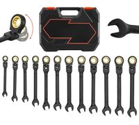 SucceBuy Jeu de clés à cliquet à tête flexible 24 pièces, métriques et SAE, 72 dents, en acier au chrome-vanadium avec coffret de rangement pratique, idéal pour les réparations domestiques et automobi