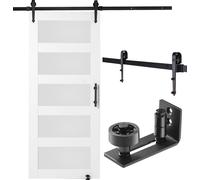 SucceBuy Kit de portes coulissantes 36" x 84" pour granges, bois et verre, verre laiteux, panneau en épicéa, coulissement au sol 8 en 1, poignŽe de porte, doux et silencieux, dŽcor dÕhabitation