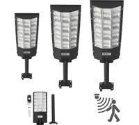 SucceBuy Lampadaire solaire 450000LM, 8000W avec capteur crépusculaire, projecteur LED avec détecteur de mouvement, luminaire extérieur étanche IP67 pour allée et cour, lot de 3