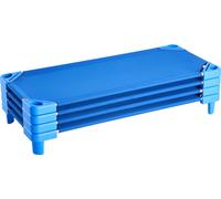 SucceBuy lit d'enfant empilable, pack de 4, 132 x 58 cm (L x l), portable pour les enfants, idéal pour les crèches, l'école maternelle, la sieste, bleu