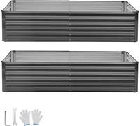 SucceBuy Lot de 2 jardinières surélevées en métal 203 x 102 x 46 cm, jardinière rectangulaire, bac à fleurs pour l'extérieur, potager avec gants, parterre de fleurs, bac à fleurs, manivelle pour fleur