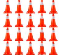 SucceBuy Lot de 20 cônes de signalisation de 18 pouces, cônes de stationnement de sécurité avec base en PVC, manchons réfléchissants orange, cônes de construction de danger pour une utilisation à domi