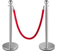 SucceBuy Lot de 6 poteaux de délimitation en corde de velours Poteau de délimitation de foule avec 3 cordes de velours rouge de 5 pieds. Barrière de séparation en acier inoxydable avec pointe à bille 