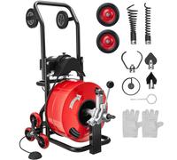 SucceBuy, machine de nettoyage de canalisations, diamètre 19 mm x 30 m, spirale de nettoyage avec fonction d'avance automatique, combinaison de plusieurs têtes de nettoyage, 6 outils de coupe et pédal