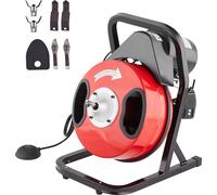 SucceBuy Machine de nettoyage de tuyaux 50 FT x 1/2 pouce, spirale de nettoyage de tuyaux manuelle - avec 4 coupeurs et pédale activée par air pour tuyaux de 2" à 4"