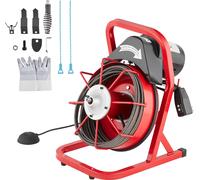 SucceBuy Machine de nettoyage de tuyaux 50 pieds x 3/8 pouces, spirale d'égout à alimentation manuelle, machine électrique de nettoyage de tuyaux 250 W avec 4 coupeurs et pédale activée par air.