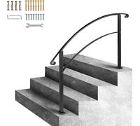 SucceBuy Main courante 4 marches en fer forgé pour 1 à 4 marches, rampe d'escalier noire mate pour l'extérieur avec kit de montage