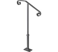 SucceBuy Main courante gris foncé avec un poteau pour 1 ou 2 marches, rampe en fer forgé, escaliers extérieurs