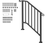 SucceBuy Mains courantes pour escaliers d'extérieur, kit de 2-3 marches, arc rétro noir, capacité de charge robuste de 220 lbs