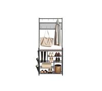 SucceBuy Meuble D'Entrée 180cm Avec 5 Niveaux Rangement en Acier Bois Panneau de Particule
