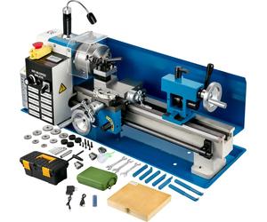 SucceBuy Mini tour à métaux, tour d'établi 7 x 14 pouces, 550 W, vitesse variable, 2250 tr/min, tour pour le travail des métaux, tour CNC avec mandrin à 3 mors