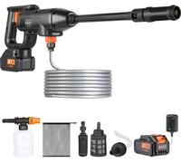 SucceBuy Nettoyeur haute pression à batterie - 580 PSI 1,1 GPM Nettoyeur portable, appareil manuel avec batterie 4,0 Ah et chargeur, buse 6 en 1, idéal pour la maison, les sols, le nettoyage de voitur