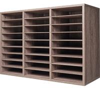 SucceBuy Organisateur de littérature en bois avec 27 compartiments, étagères amovibles, noir - gris