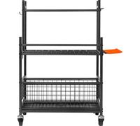 SucceBuy Organisateur d'outils de jardin 16 compartiments avec crochets Support d'outils de jardin Support métallique sur roulettes pour hangar Extérieur Étagère tour
