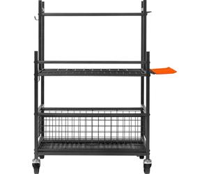 SucceBuy Organisateur d'outils de jardin 16 compartiments avec crochets Support d'outils de jardin Support métallique sur roulettes pour hangar Extérieur Étagère tour