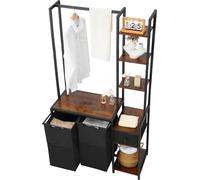 SucceBuy Panier à linge Trieur à linge avec 2 compartiments (600D tissu Oxford) & 1 tiroir, Collecteur de linge avec étagères en échelle, Séparateur de linge Système de tri du linge pour les vêtements