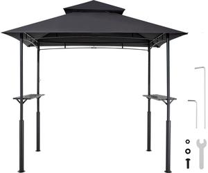 SucceBuy Pavillon de barbecue, 2430 x 1500 x 2500 mm, abri pour barbecue extérieur, couverture BBQ-Gazebo à 2 niveaux, pavillon de jardin à double toit, convient pour terrasse, arrière-cour et jardin,