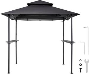 SucceBuy Pavillon de barbecue, 2430x1500x500 mm, abri pour barbecue extérieur, Gazebo BBQ à 2 niveaux avec double toit, pavillon de jardin pour 2-4 personnes, parfait pour terrasse, arrière-cour et ja