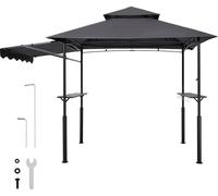 SucceBuy Pavillon de barbecue 2430x1500x500mm, abri pour barbecue extérieur, gazébo BBQ à 2 niveaux avec pieds renforcés et auvent, idéal pour terrasse, jardin et cour