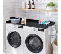 SucceBuy Plan de travail pour lave-linge/sèche-linge, 137,2 x 68,6 cm, support à linge en bois, couverture imperméable avec patins antidérapants, pour organiser la buanderie, noir