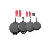 SucceBuy Poêle en Fonte 15,5/20,5/26/30,5cm - Lot de 4 Pièces - Pré-Assaisonnée Pour Four