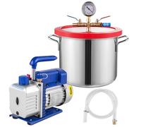 SucceBuy Pompe à Vide 3CFM 1/4HP Chambre à Vide 1,5 Gallon 5,7L Capacité d'Aspiration 71℃ Inoxydable 1720 tr/min Anti-Reflux Huile pour Climatiseur Voiture Réfrigérateur Industrielle