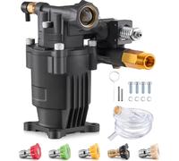 SucceBuy Pompe de nettoyage haute pression, 3500 PSI, 2,5 GPM, arbre 3/4 pouces horizontal, kit de remplacement avec 5 buses, matériel et tuyau siphon pour différentes marques